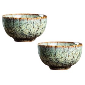 2.3 oz Chinese Kungfu Teacup Handmade Porcelain Japanese Tea Cup Wine Cup Bowl, 2 Pcs Green