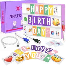 Purple Cinema Light Box with 312 Letters Emojis and 3 Markers Led Light Box sign for Home