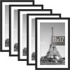 11x17 Picture Frame Set of 5, Display Pictures 9x15 with Mat or 11x17 Without Mat, Wall Gallery Photo Frames, Black