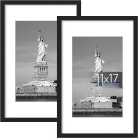 11x17 Picture Frame, Display Poster 8x12 with Mat or 11 x 17 Without Mat, Wall Gallery Photo Frames, Black, 2 Pack