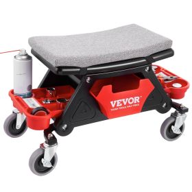 VEVOR Mechanics Stool, 300 LBS Capacity Rolling Mechanic Seat with 4" Wheels, with Three Slide Out Tool Trays and Drawer