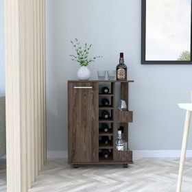 Bar Cart Wells, Four Casters, Dark Walnut Finish