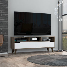 Tv Stand 2.0 For TV¬¥s up 52" Bull, Three Open Shelves,Two Drawers, Dark Brown / White Finish