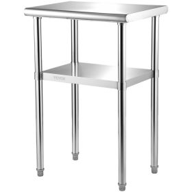 VEVOR Stainless Steel Prep Table, 24 x 18 x 36 Inch, 600lbs Load Capacity Heavy Duty Metal Worktable with Adjustable Undershelf & Feet