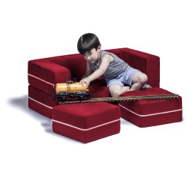 Jaxx Zipline Modular Kids Loveseat & Ottomans, Cherry