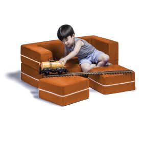 Jaxx Zipline Modular Kids Loveseat & Ottomans, Mandarin