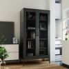 Metal locker  with screen door, wine cabinet with adjustable shelf, suitable for kitchen, living room, home office, black