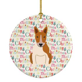 NEW Merry Christmas Bull Terrier Red White Ceramic Ornament Christmas Tree Hanging Decorations for Home Christmas Holiday, Party, Gift, 3 in