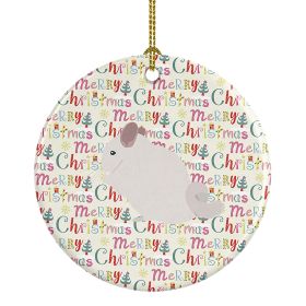 Pink and White Chinchilla Christmas Ceramic Ornament Christmas Tree Hanging Decorations for Home Christmas Holiday, Party, Gift, 3 in, Multicolor