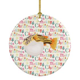 Puffer Fish Christmas Ceramic Ornament Christmas Tree Hanging Decorations for Home Christmas Holiday, Party, Gift, 3 in, Multicolor