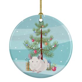 White Dominant Chinchilla Merry Christmas Ceramic Ornament Christmas Tree Hanging Decorations for Home Christmas Holiday, Party, Gift, 3 in