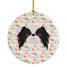 Japanese Chin Merry Christmas Ceramic Ornament Christmas Tree Hanging Decorations for Home Christmas Holiday, Party, Gift, 3 in, Multicolor