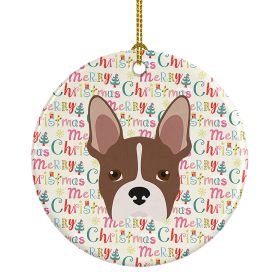 Boston Terrier Merry Christmas Ceramic Ornament Christmas Tree Hanging Decorations for Home Christmas Holiday, Party, Gift, 3 in, Multicolor