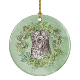 Briard Smiling Eyes Peeking Out Christmas Wreath Ceramic Ornament Christmas Tree Hanging Decorations for Home Christmas Holiday, Party, Gift, 3 in