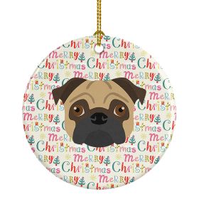 Pug Merry Christmas Ceramic Ornament Christmas Tree Hanging Decorations for Home Christmas Holiday, Party, Gift, 3 in, Multicolor