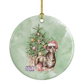 Dachshund Chocolate Tan Christmas Presents and Tree Ceramic Ornament Christmas Tree Hanging Decorations for Home Christmas Holiday, Party, Gift, 3 in