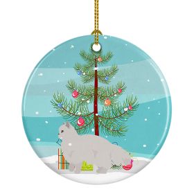 NEW White Persian Traditional Cat Christmas Ceramic Ornament Christmas Tree Hanging Decorations for Home Christmas Holiday, Party, Gift, 3 in, Multico