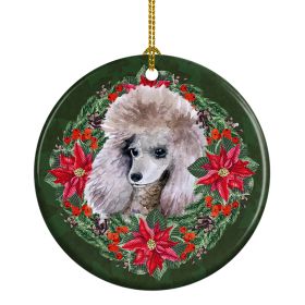 Poodle Poinsetta Wreath Ceramic Ornament Christmas Tree Hanging Decorations for Home Christmas Holiday, Party, Gift, 3 in, Multicolor