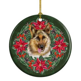 German Shepherd Poinsetta Wreath Ceramic Ornament Christmas Tree Hanging Decorations for Home Christmas Holiday, Party, Gift, 3 in, Multicolor