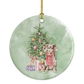 Dachshund Chocolate Piebald Dapple Christmas Presents and Tree Ceramic Ornament Christmas Tree Hanging Decorations for Home Christmas Holiday, Party