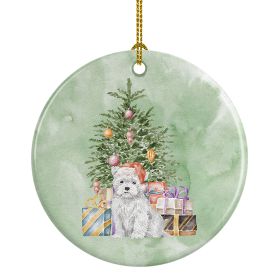 West Highland White Terrier Puppy Christmas Presents and Tree Ceramic Ornament Christmas Tree Hanging Decorations for Home Christmas Holiday, Party, G