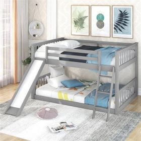 Full over Full Bunk Bed with Convertible Slide and Ladder, Gray