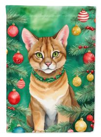 Chausie Cat By the Christmas Tree Garden Flag Mailbox Flag Decorative Yard Flag Banner Outside Patio Artwork Yard Flower Beds, Garden Size, Multicolor