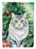 American Curl Cat By the Christmas Tree House Flag Large Porch Sleeve Pole Decorative Outside Yard Banner Artwork Wall Hanging, Polyester, House Size,