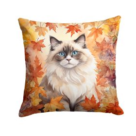 Ragdoll Cat in Fall Leaves Throw Pillow Machine Washable, Indoor Outdoor Decorative Pillow for Couch, Bed or Patio, 18Hx18W