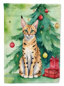 Serengeti Cat By the Christmas Tree Garden Flag Mailbox Flag Decorative Yard Flag Banner Outside Patio Artwork Yard Flower Beds, Garden Size, Multicol