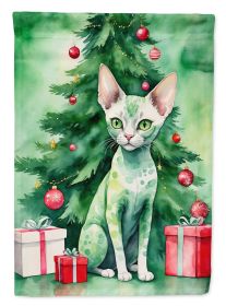 Devon Rex Cat By the Christmas Tree Garden Flag Mailbox Flag Decorative Yard Flag Banner Outside Patio Artwork Yard Flower Beds, Garden Size, Multicol