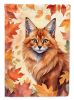 Somali Cat in Fall Leaves House Flag Large Porch Sleeve Pole Decorative Outside Yard Banner Artwork Wall Hanging, Polyester, House Size, Multicolor