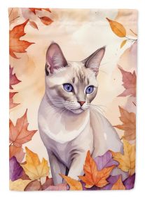 Thai Lilac Cat in Fall Leaves House Flag Large Porch Sleeve Pole Decorative Outside Yard Banner Artwork Wall Hanging, Polyester, House Size, Multicolo