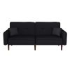 Convertible Sofa Bed with Wood Legs in Cotton Linen Fabric(Black)