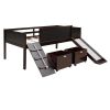 Twin size Loft Bed Wood Bed with Two Storage Boxes - Espresso