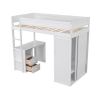 Wood Twin Size Loft Bed with Wardrobes and 2-Drawer Desk with Cabinet, White