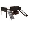 Twin size Loft Bed Wood Bed with Two Storage Boxes - Espresso