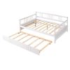 Full Size Daybed Wood Bed with Twin Size Trundle,White