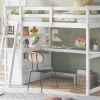 Twin Size Loft Bed with Desk and Shelves, Two Built-in Drawers, White