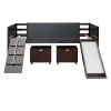 Twin size Loft Bed Wood Bed with Two Storage Boxes - Espresso