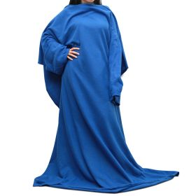 Wearable Fleece Blanket with Sleeves Cozy Warm Microplush Sofa Blanket Extra Soft Lightweight for Adult Women Men 3 Colors (Color: Blue)