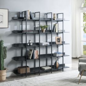 [VIDEO] 5 Tier Bookcase Home Office Open Bookshelf, Vintage Industrial Style Shelf with Metal Frame, MDF Board (Color: Black)