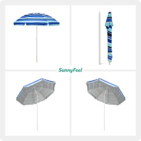 SUNNYFEEL Beach Umbrella 6ft, Portable Outdoor Umbrellas with Carry Bag Sand Anchor Push Button Tilt Pole UPF50+ UV Protection Windproof Sunshade Para (Color: Blue)