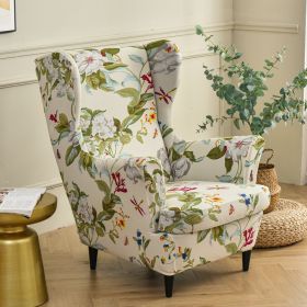 Printed Wing Chair Cover Wingback Stretch Spandex Armchair Covers Nordic Removable Relax Sofa Slipcovers With Seat Cushion Cover (Color: D)