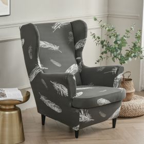 Printed Wing Chair Cover Wingback Stretch Spandex Armchair Covers Nordic Removable Relax Sofa Slipcovers With Seat Cushion Cover (Color: G)