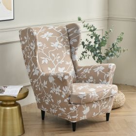 Printed Wing Chair Cover Wingback Stretch Spandex Armchair Covers Nordic Removable Relax Sofa Slipcovers With Seat Cushion Cover (Color: I)