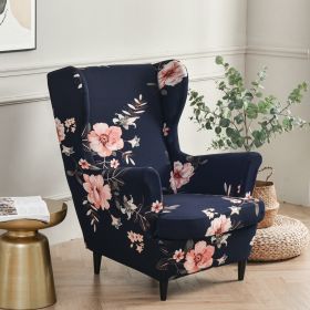 Printed Wing Chair Cover Wingback Stretch Spandex Armchair Covers Nordic Removable Relax Sofa Slipcovers With Seat Cushion Cover (Color: F)