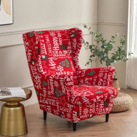 Printed Wing Chair Cover Wingback Stretch Spandex Armchair Covers Nordic Removable Relax Sofa Slipcovers With Seat Cushion Cover (Color: K)