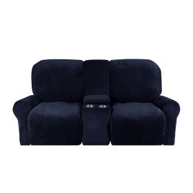 Recliner Sofa Covers 2 Seater Sofa Covers with Cup Holder and Middle Console Cover Velvet Stretch Recliner Loveseat Slipcovers (Specification: 2 Seater, Color: Navy Blue)