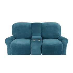 Recliner Sofa Covers 2 Seater Sofa Covers with Cup Holder and Middle Console Cover Velvet Stretch Recliner Loveseat Slipcovers (Specification: 2 Seater, Color: peacock blue)